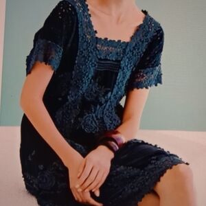 Johnny Was "Rose Garden" Navy Dress